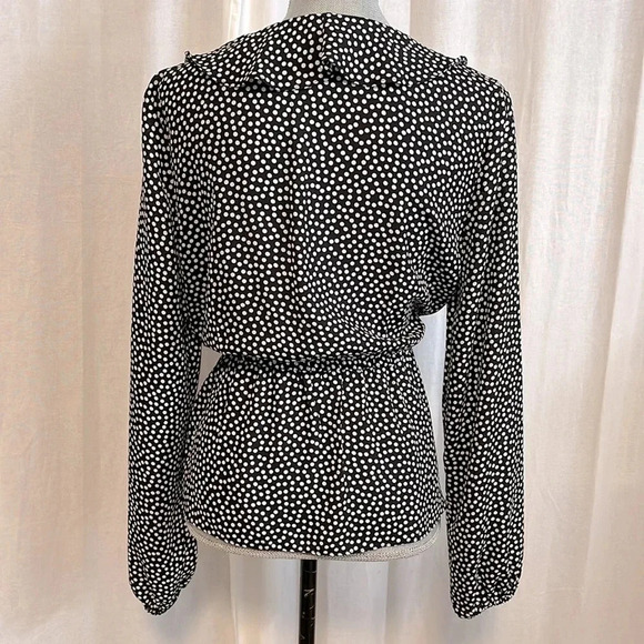 MAX STUDIO Ruffled Polka Dot Blouse Elastic Waist Bow  Tie, Size L - Picture 5 of 11